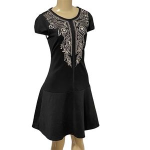Yoana Baraschi black short sleeve embellished pleated hem dress LBD party 2